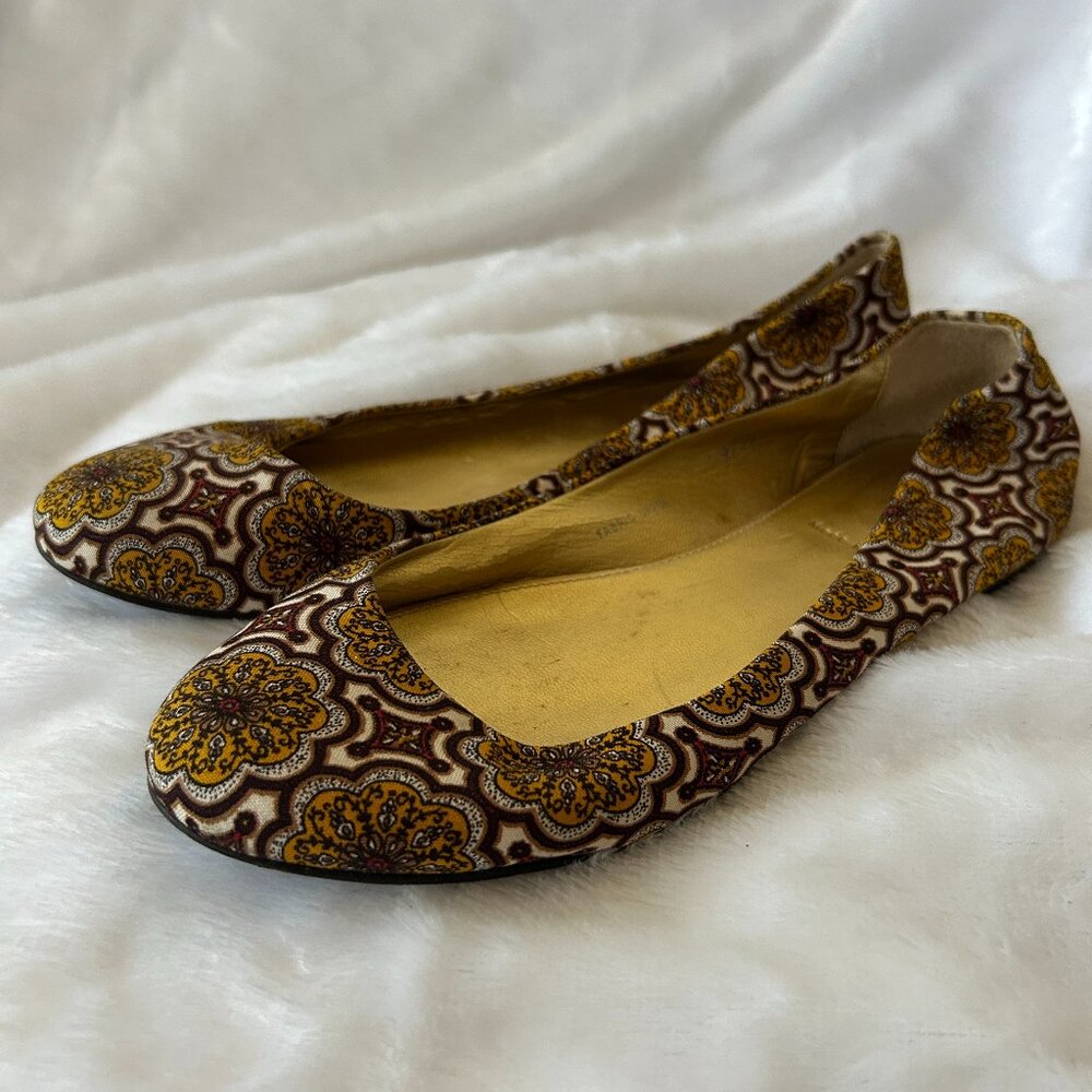 J. Crew Patterned Flats in Brown and Gold